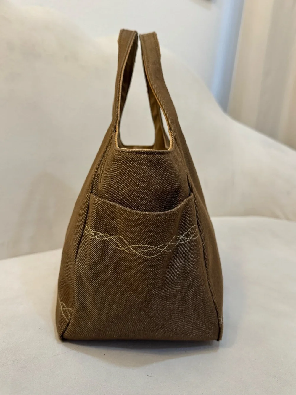 Savoy Denim Hand Bag with Gold Embroidered Logo & Pattern | Vintage Y2K Style